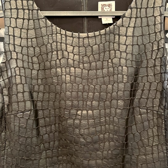 Anne Klein Black Dress with Faux Leather Crocodile Pattern Top. - Picture 3 of 8